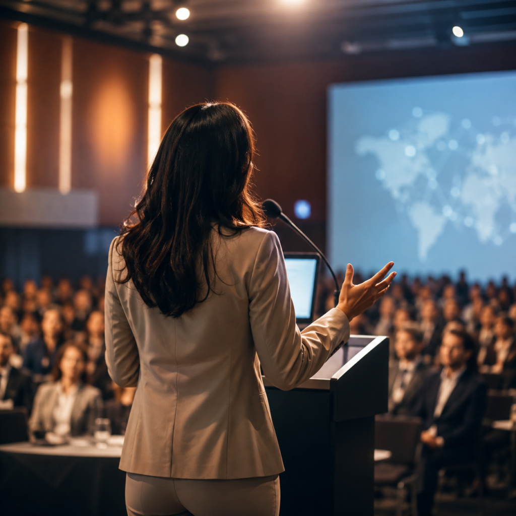 Keynote Speaker Addressing a Conference Audience